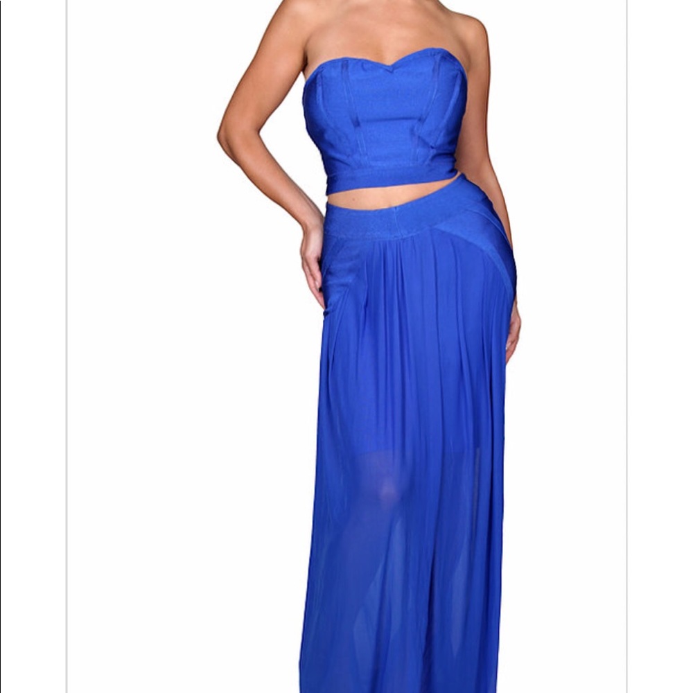 Crop top and Maxi Blue Bandage Skirt Set